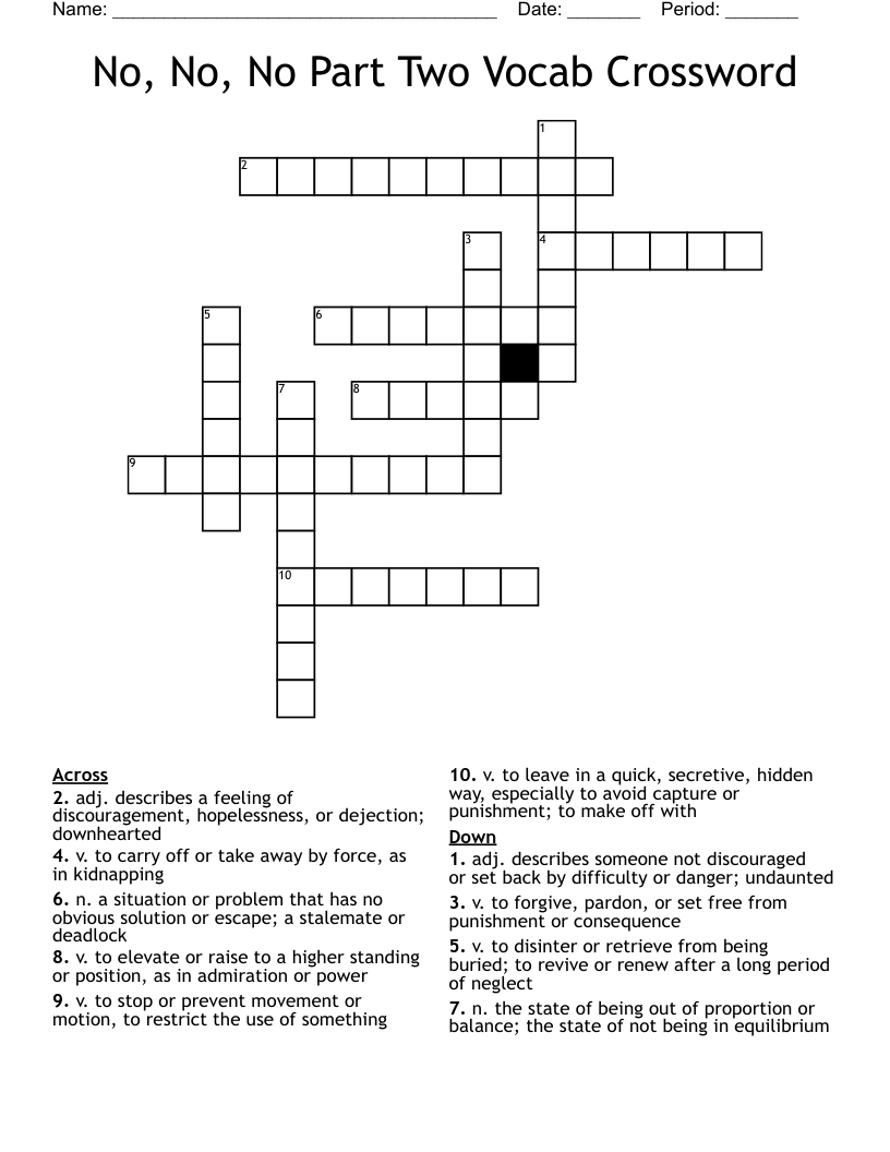 No, No, No Part Two Vocab Crossword