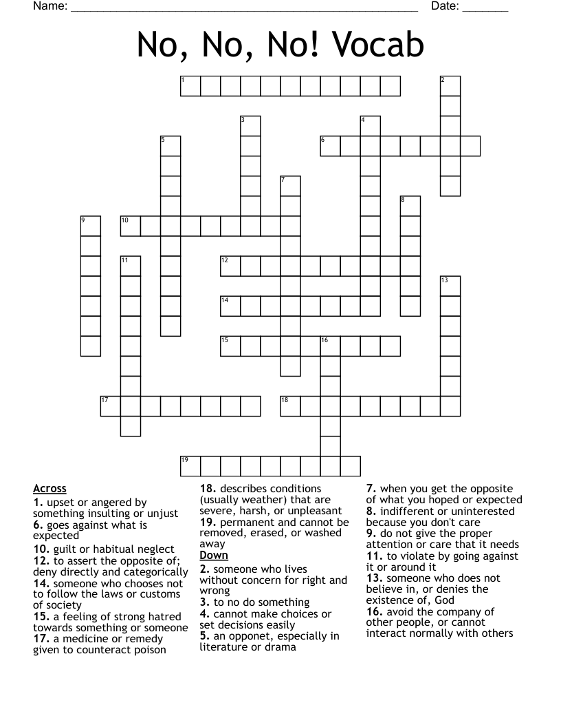 No, No, No! Vocab Crossword
