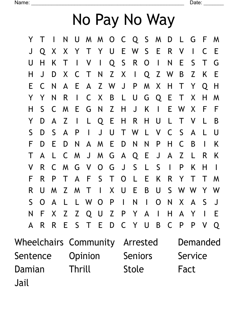 No Pay No Way Word Search
