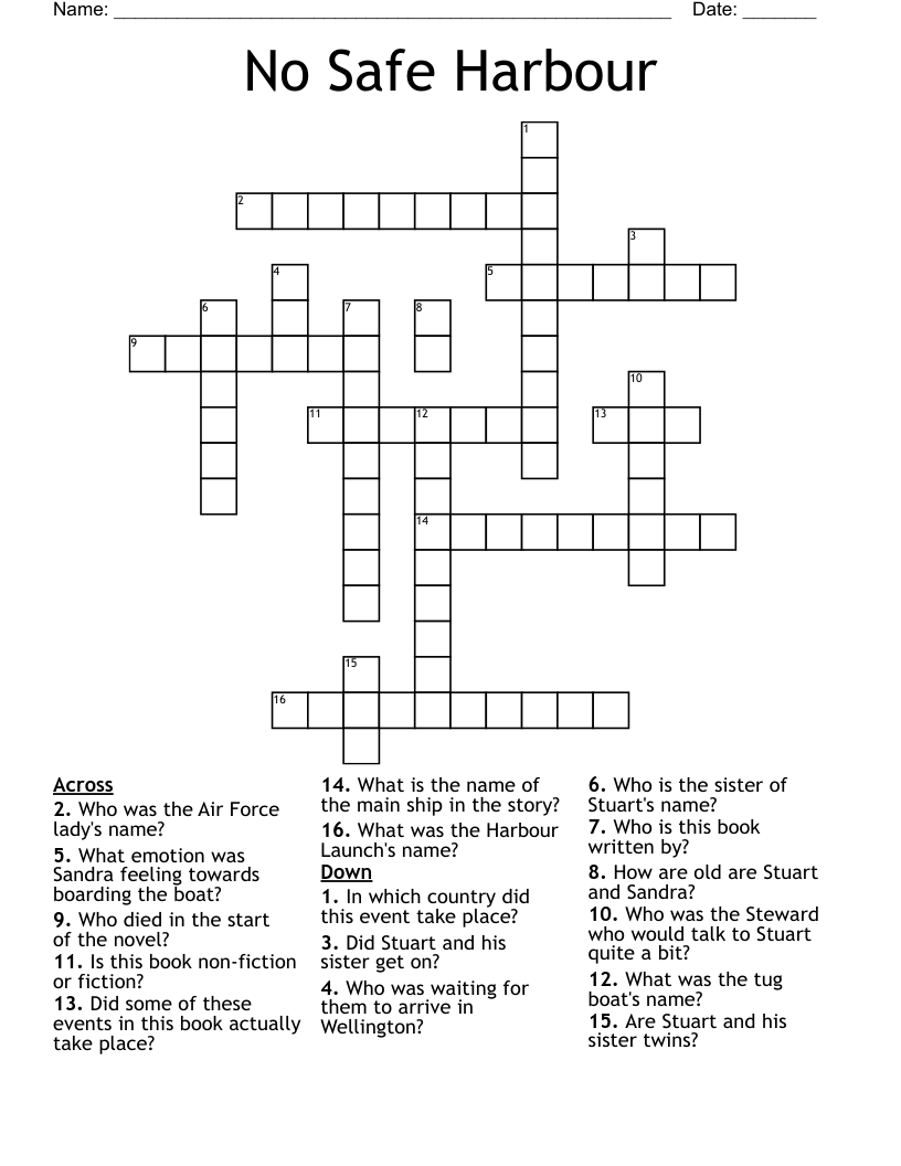 No Safe Harbour Crossword