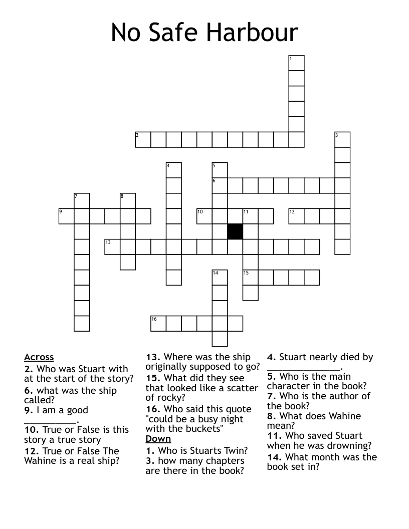 No Safe Harbour Crossword