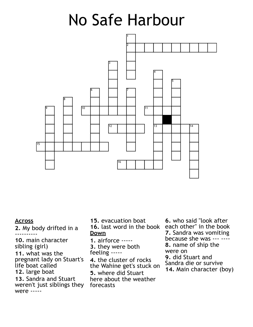 No Safe Harbour Crossword