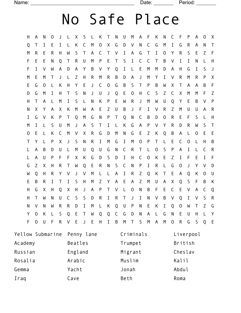No Safe Place Word Search