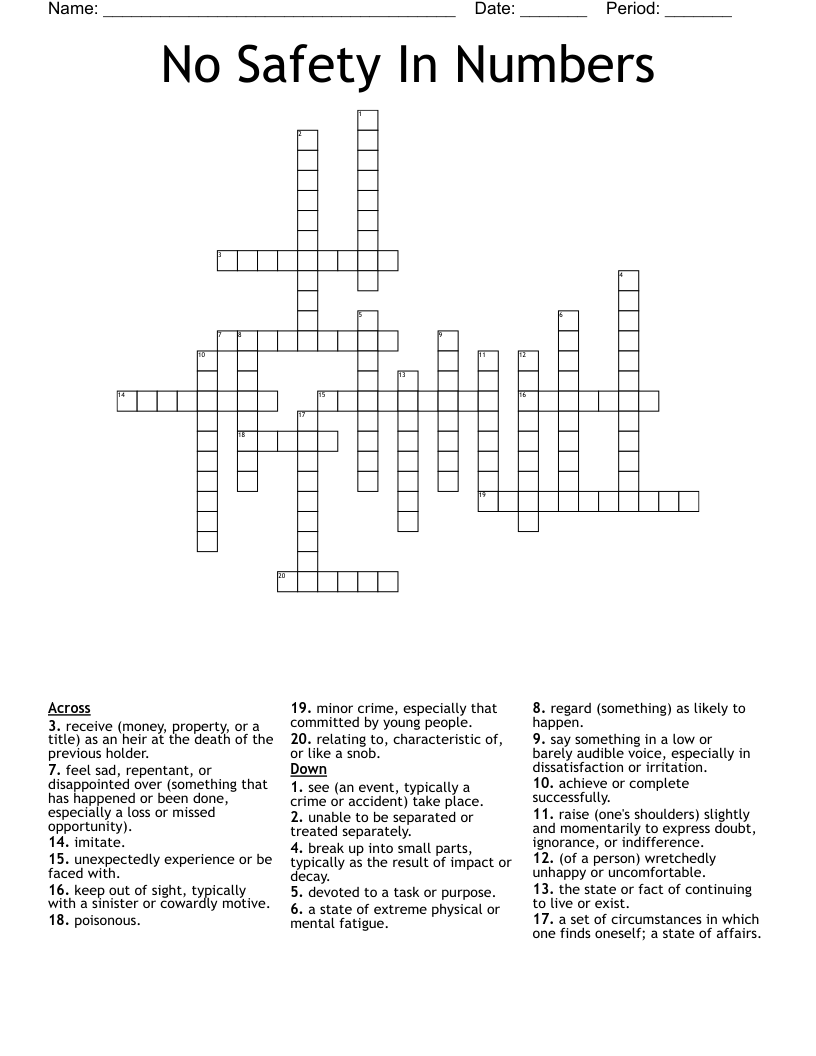 No Safety In Numbers Crossword