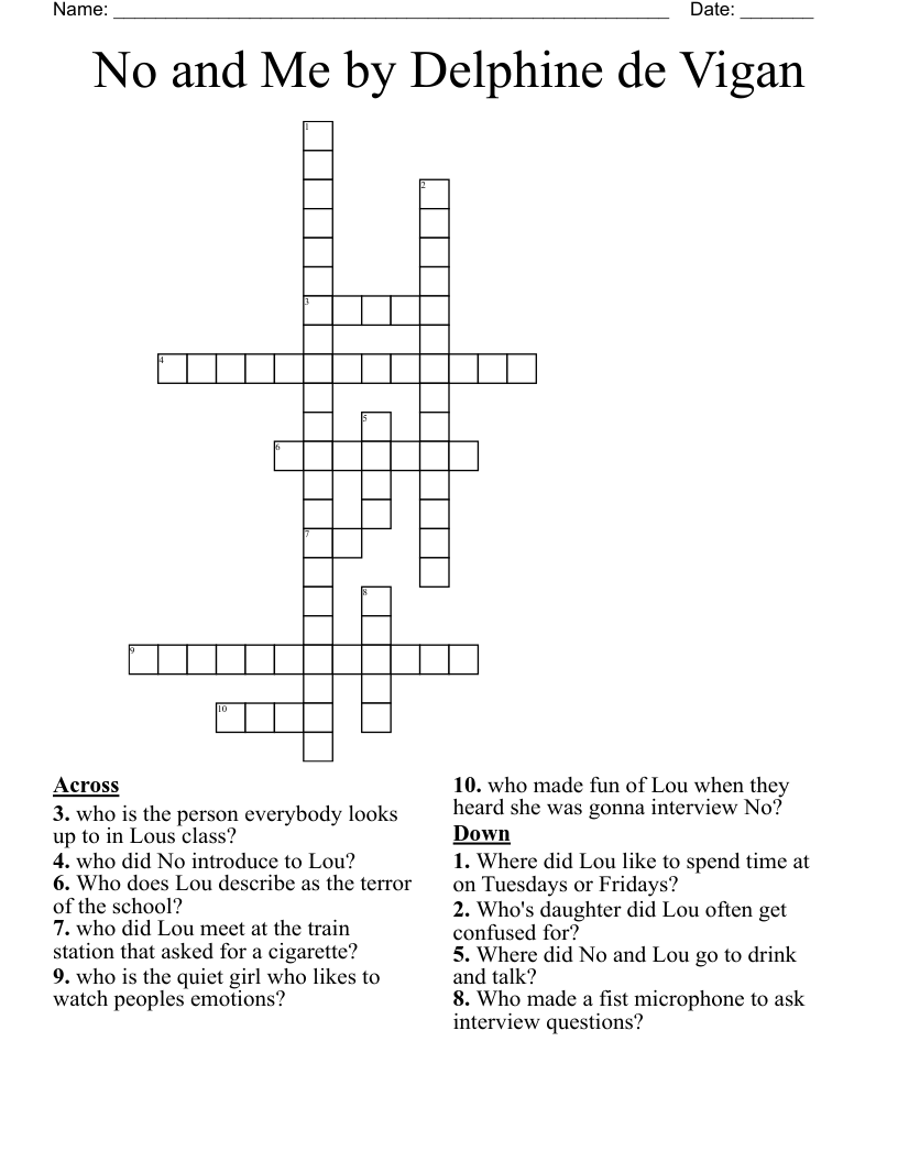 No and Me by Delphine de Vigan Crossword