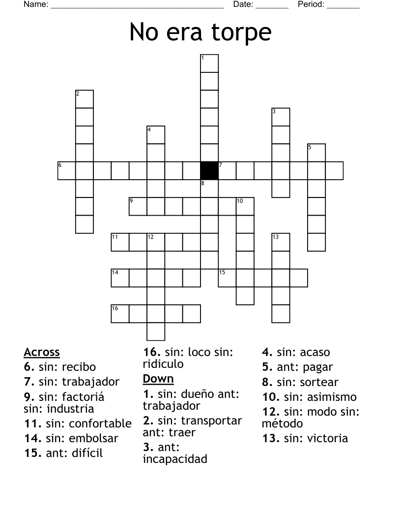 No era torpe Crossword