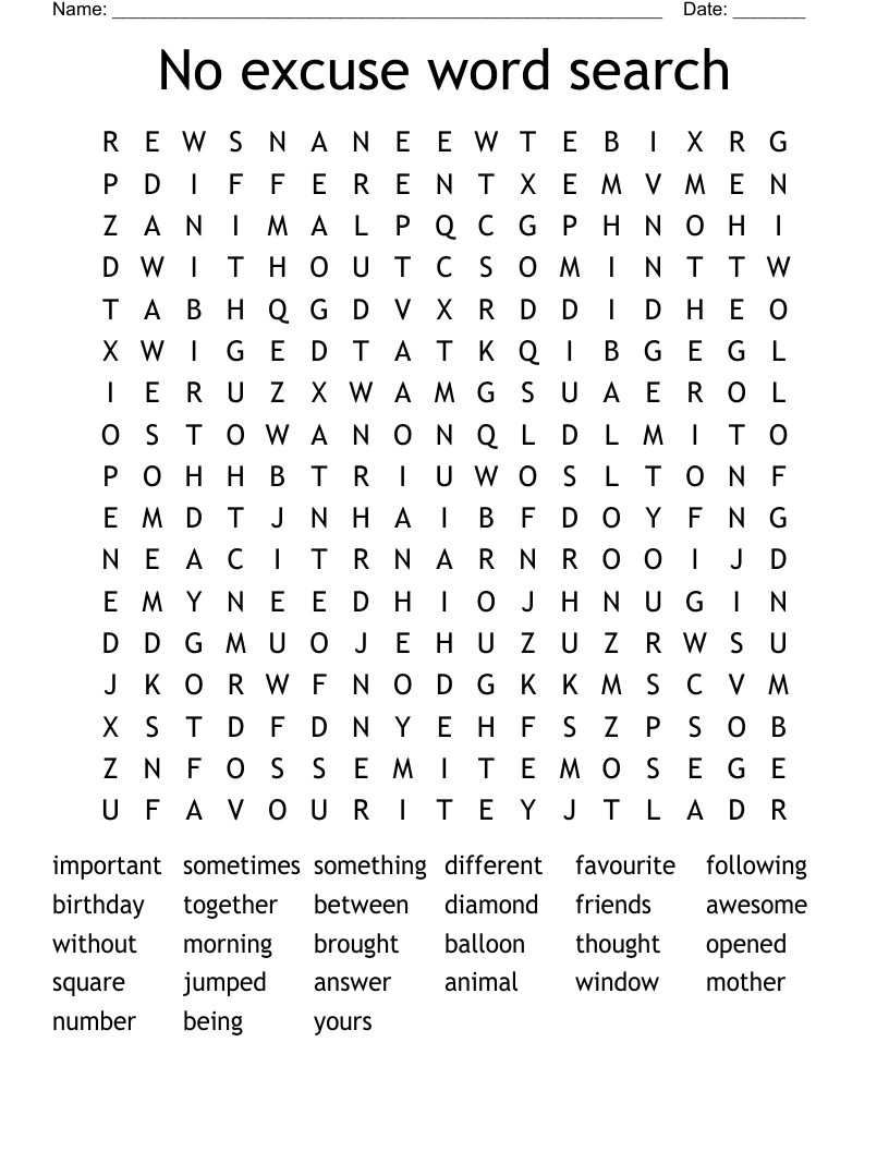 No excuse word search