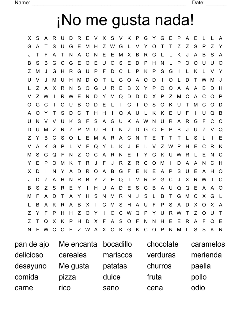 ¡No me gusta nada! Word Search