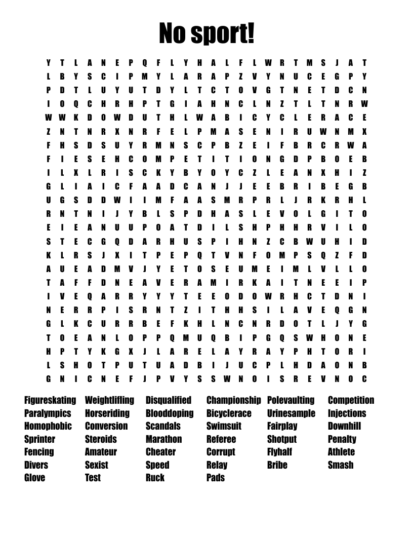 No sport! Word Search