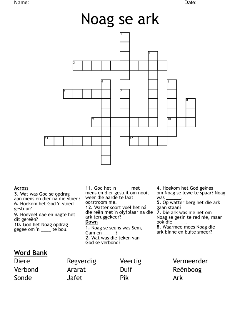 Noag se ark Crossword