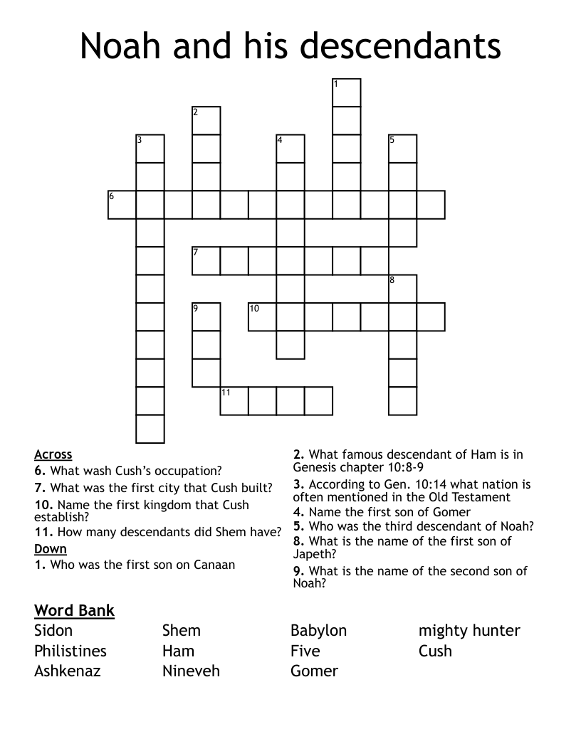 Noah and his descendants  Crossword