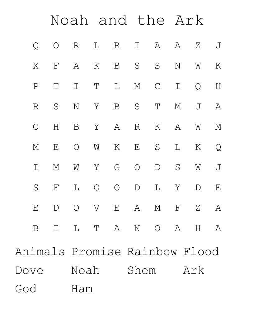 Noah and the Ark Word Search