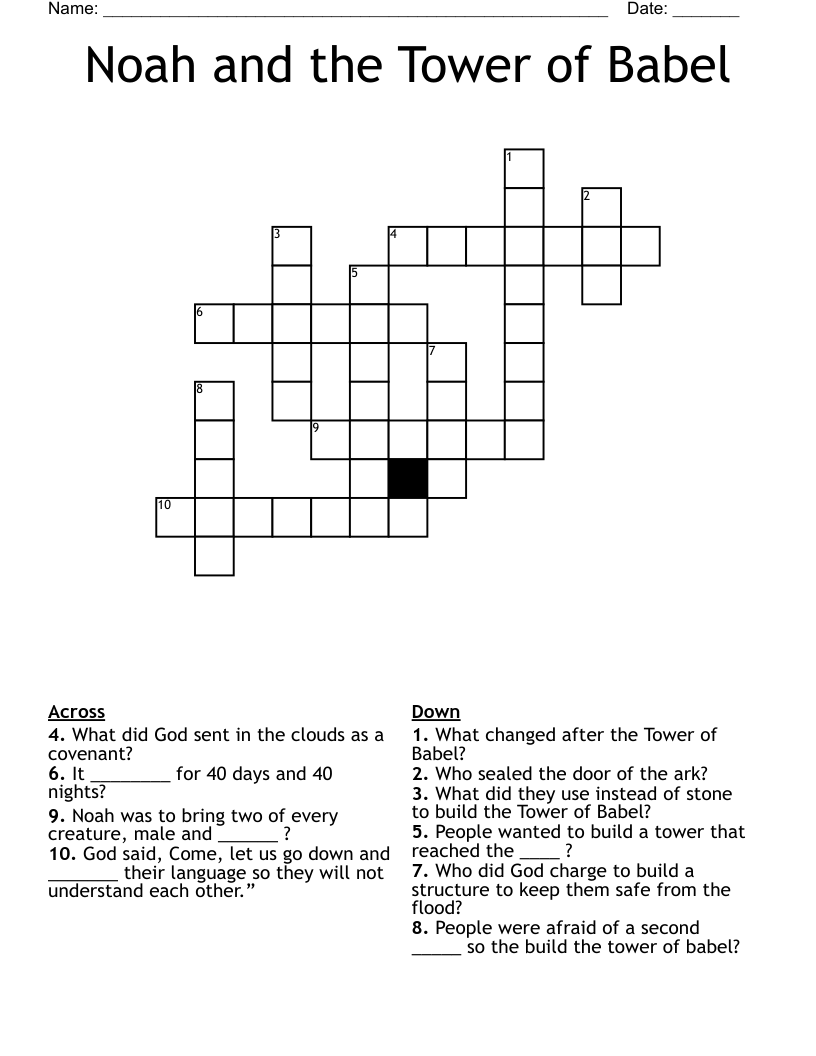 Noah and the Tower of Babel Crossword