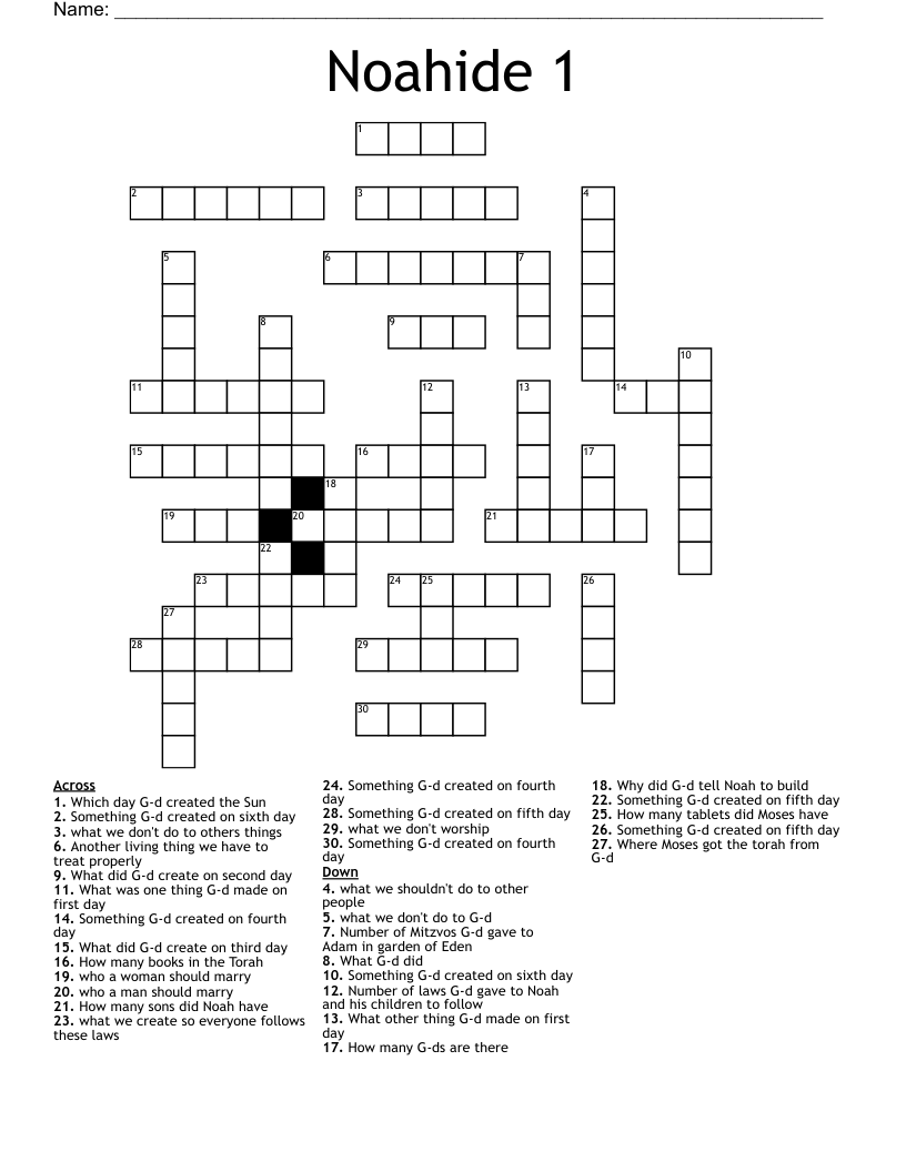 Noahide 1 Crossword