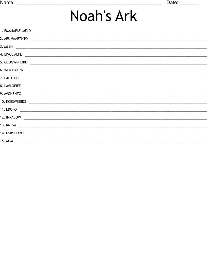 Noah's Ark Word Scramble