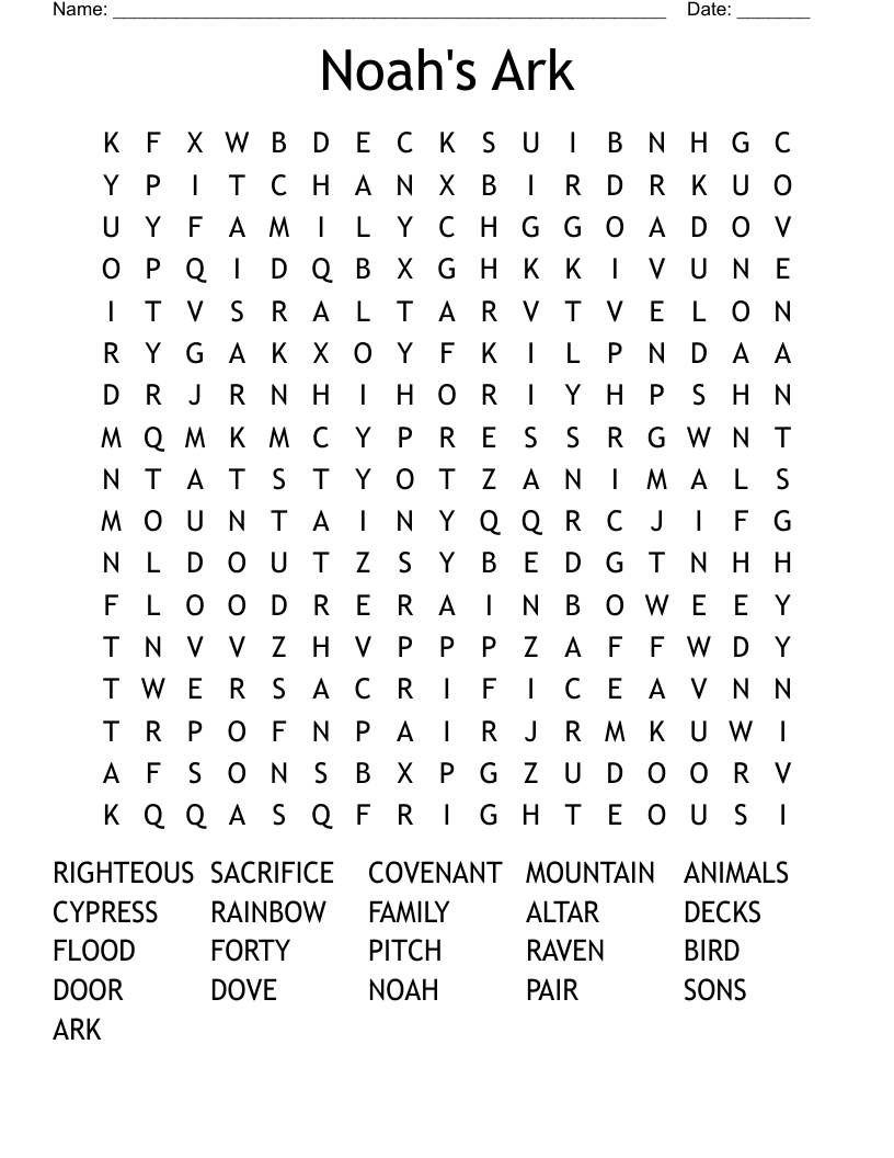 Noah's Ark Word Search