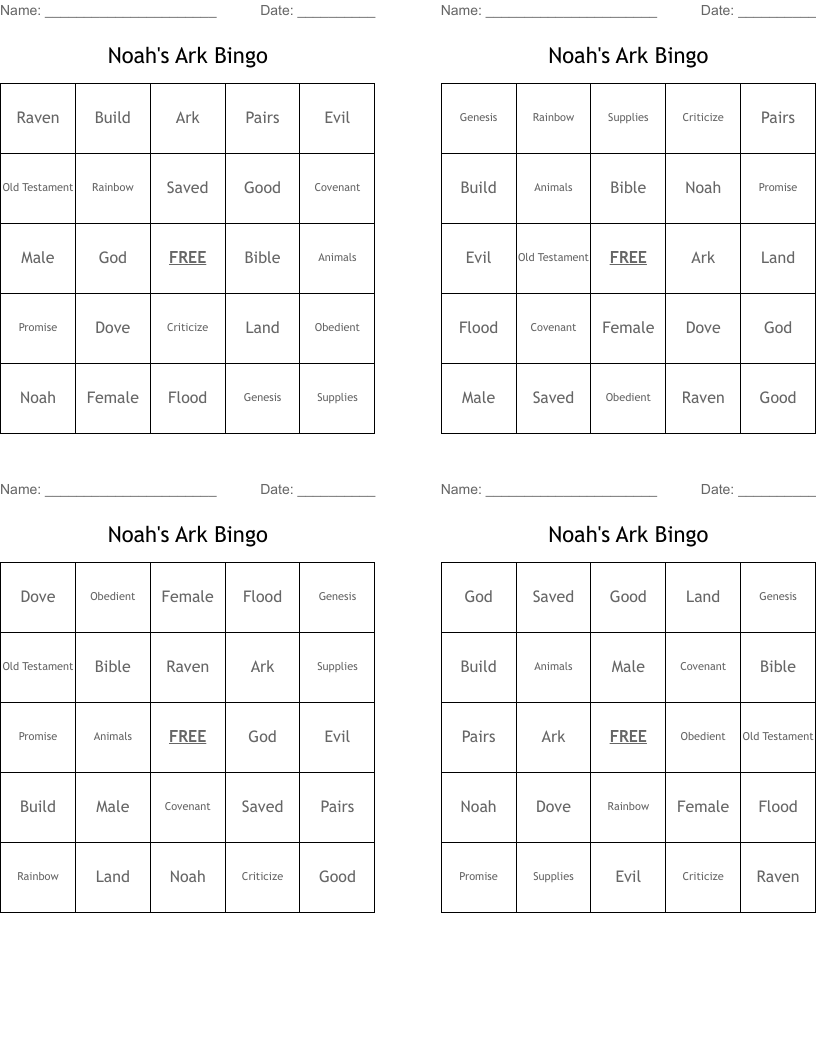Noah's Ark Bingo
