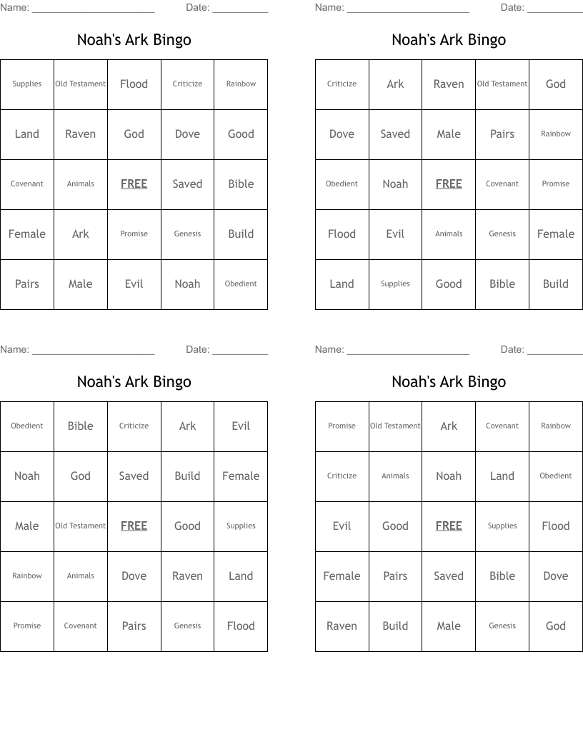 Noah's Ark Bingo