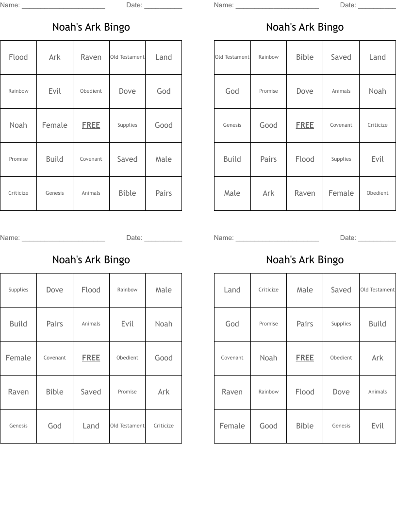 Noah's Ark Bingo