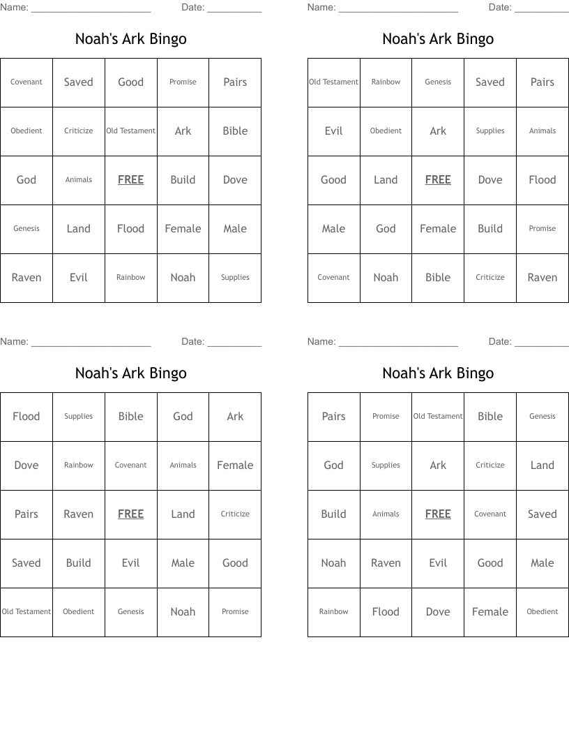 Noah's Ark Bingo