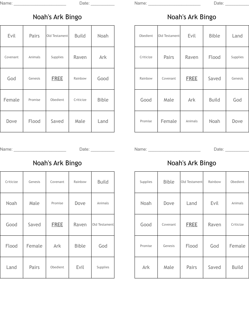 Noah's Ark Bingo