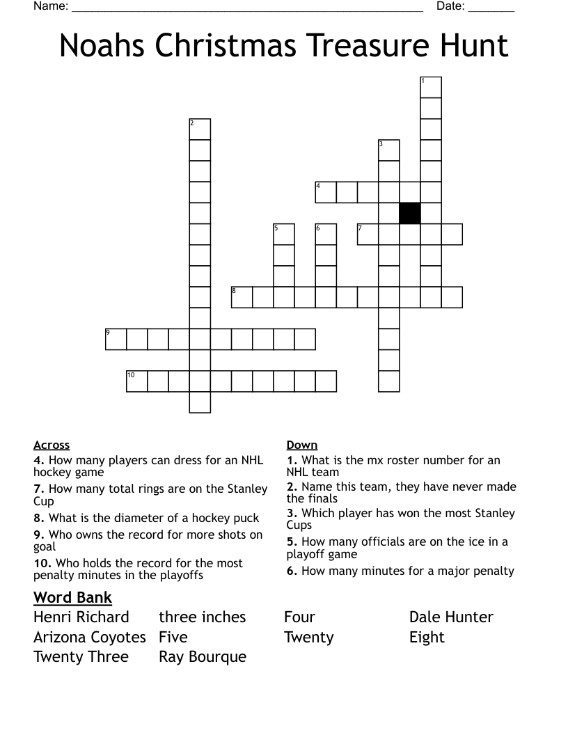 Noahs Christmas Treasure Hunt Crossword