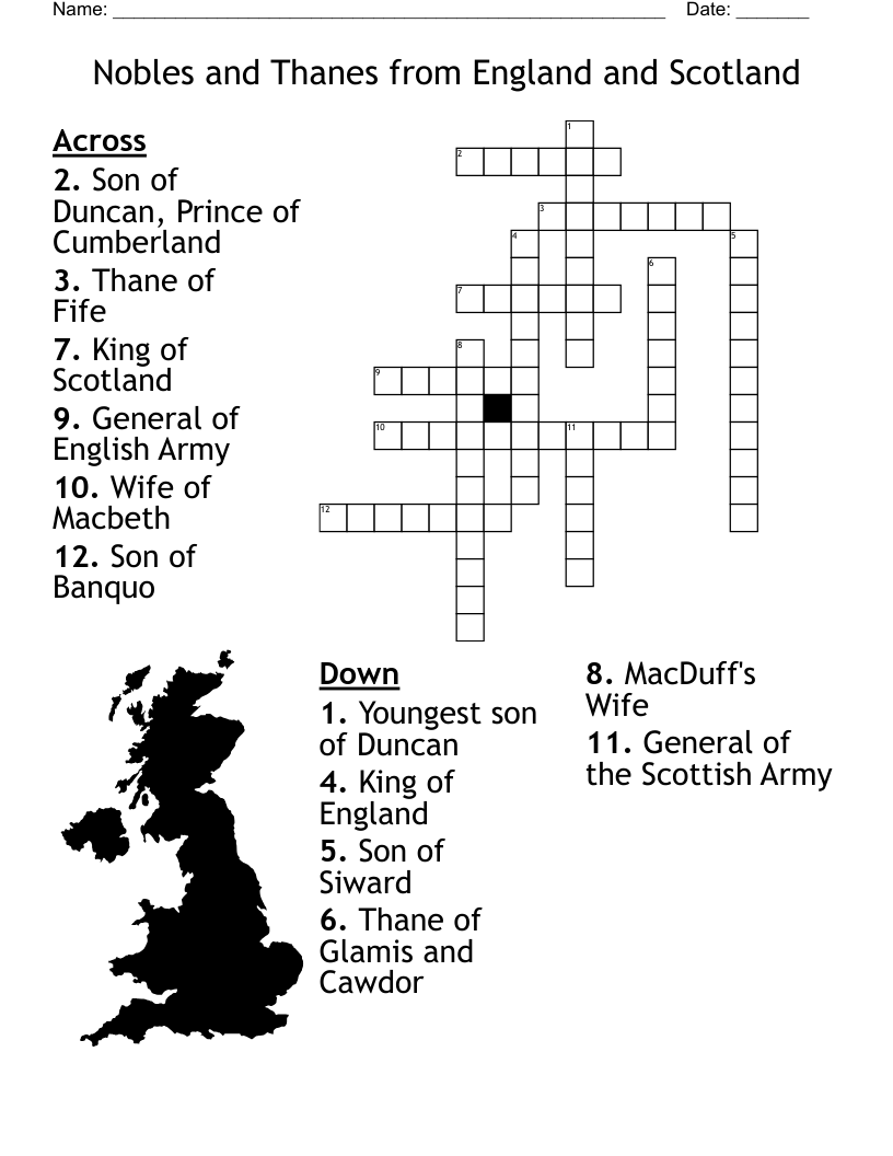 Nobles and Thanes from England and Scotland Crossword