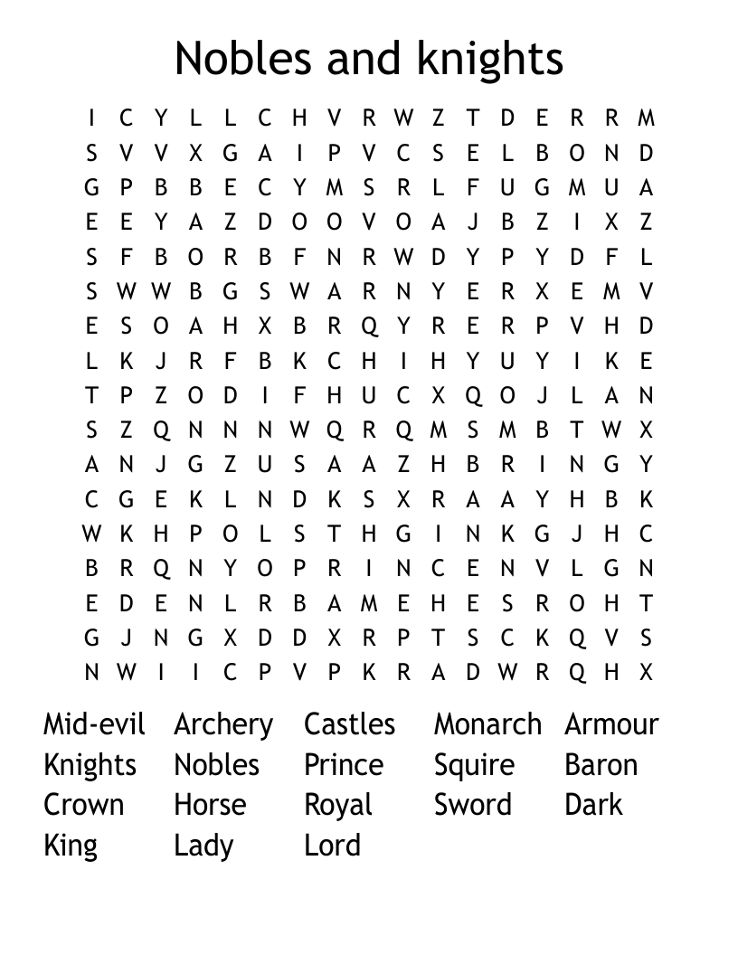 Nobles and knights  Word Search