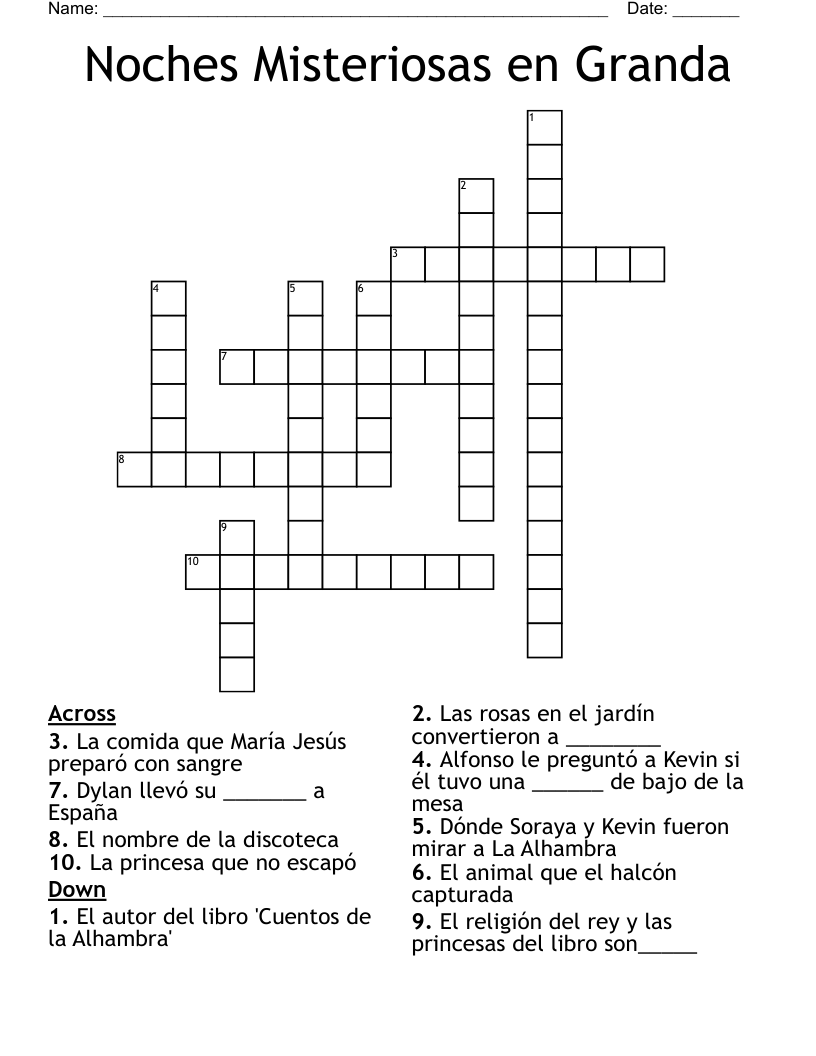 Noches Misteriosas en Granda Crossword
