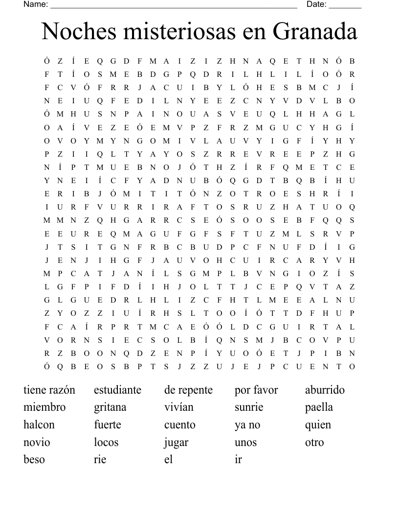 Noches misteriosas en Granada Word Search