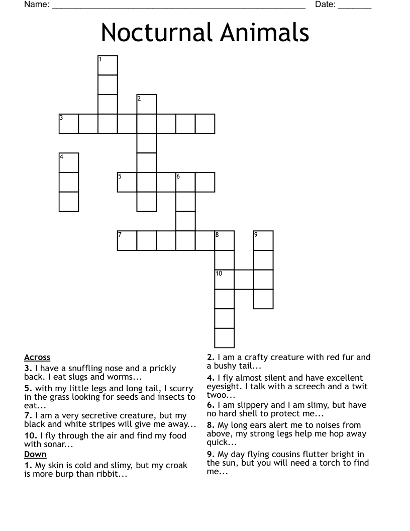 Nocturnal Animals Crossword
