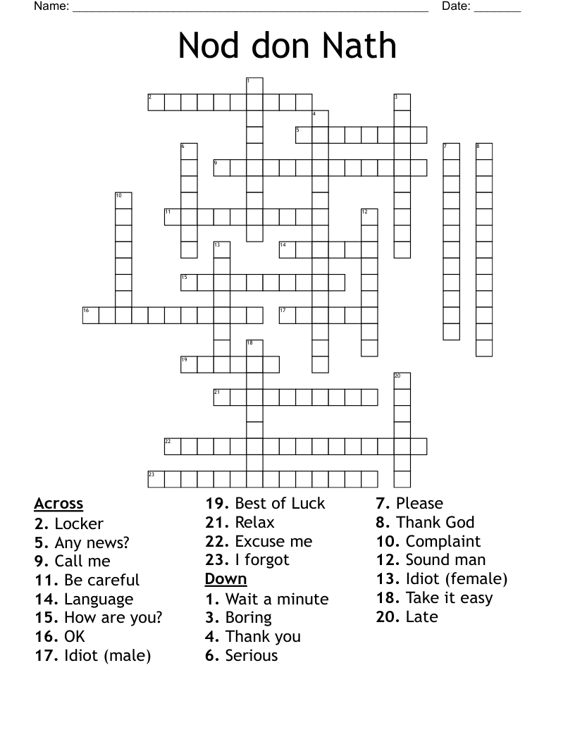 Nod don Nath Crossword