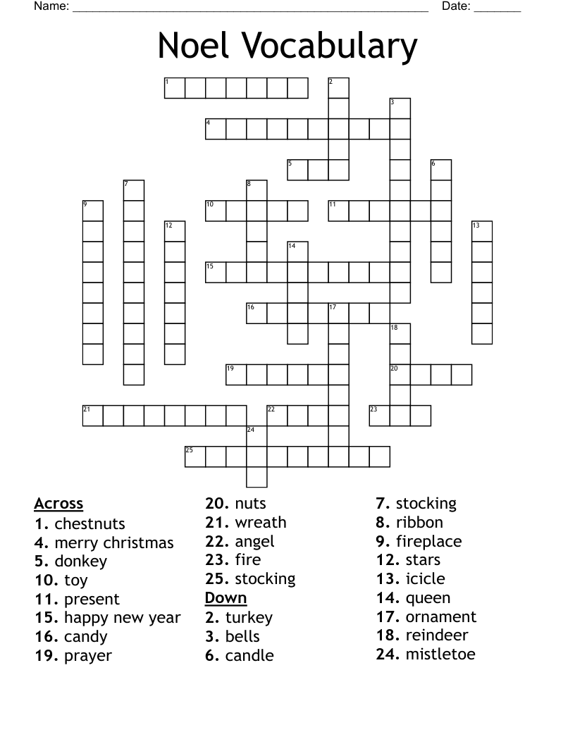 Noel Vocabulary Crossword
