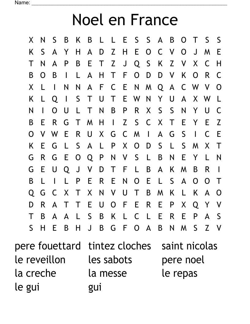 Noel en France Word Search
