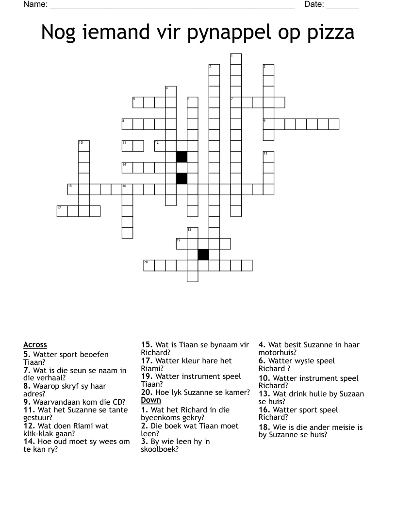 Nog iemand vir pynappel op pizza Crossword