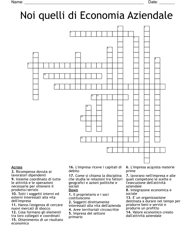 Noi quelli di Economia Aziendale Crossword