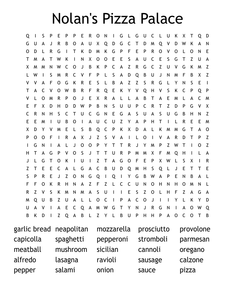 Nolan's Pizza Palace Word Search