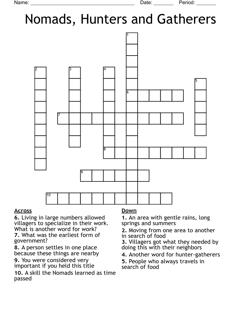 Nomads, Hunters and Gatherers Crossword