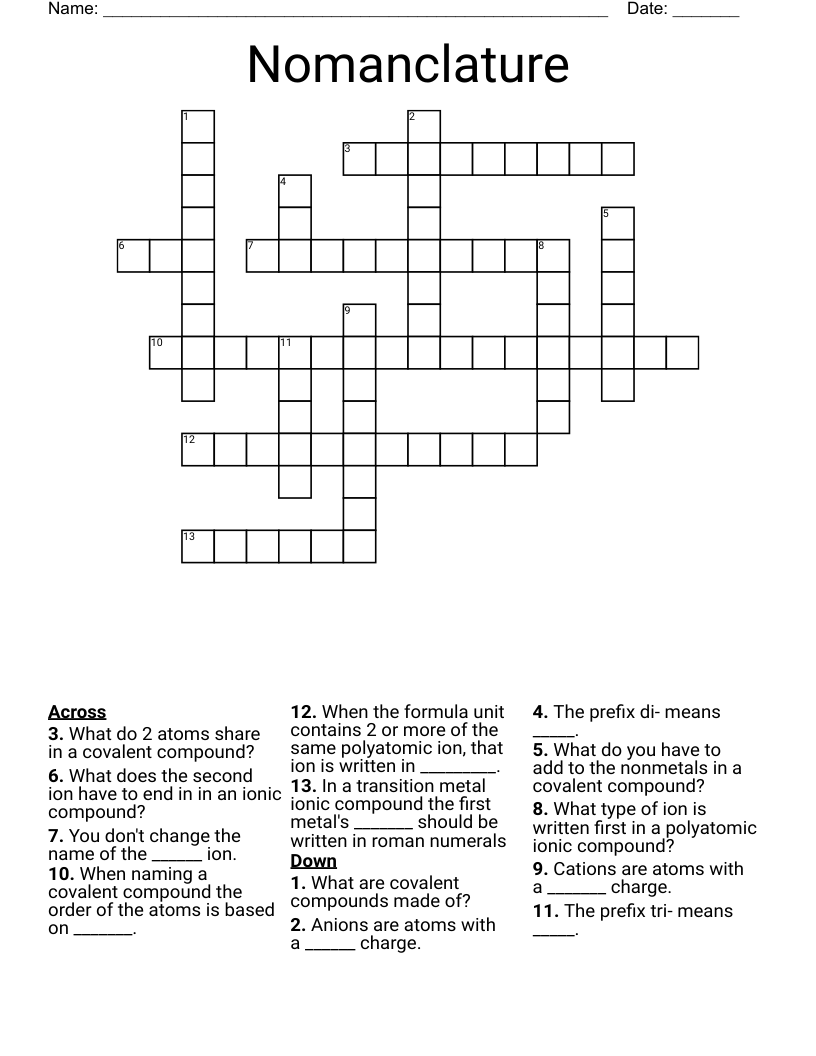 Nomanclature Crossword