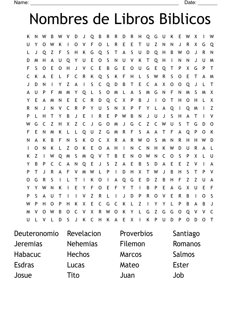 Nombres de Libros Biblicos Word Search