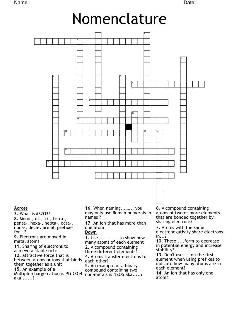 Nomenclature Crossword
