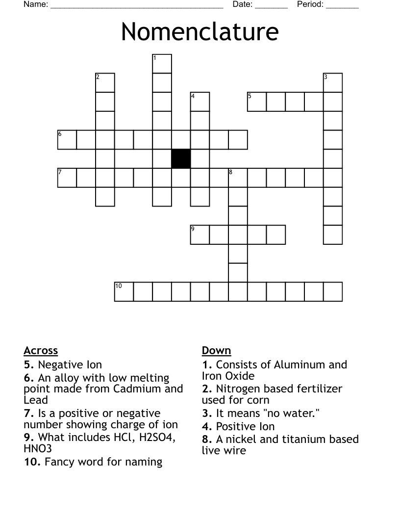 Nomenclature Crossword