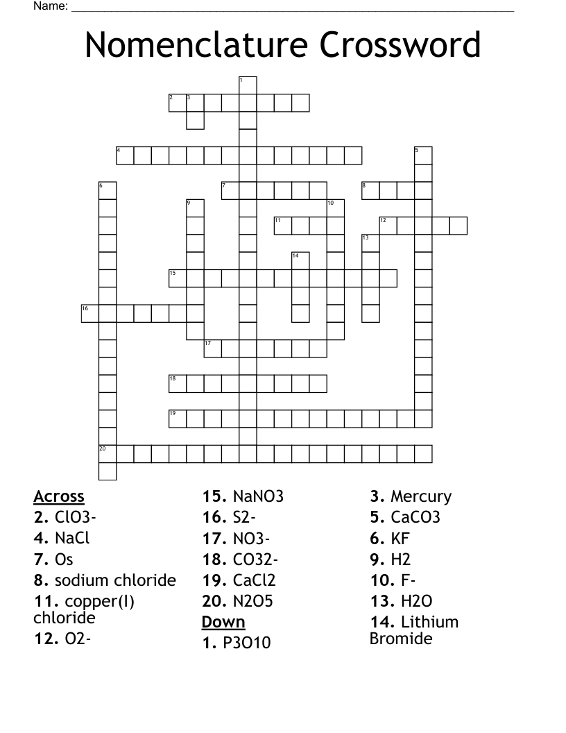 Nomenclature Crossword