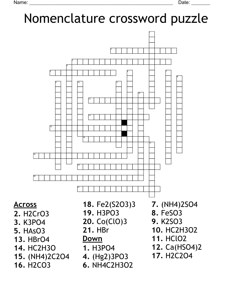 Nomenclature crossword puzzle