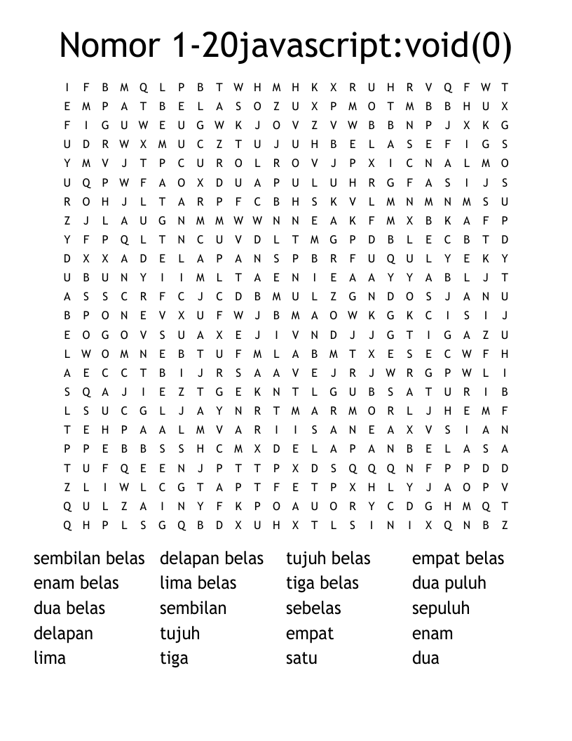 Nomor 1-20javascript:void(0) Word Search
