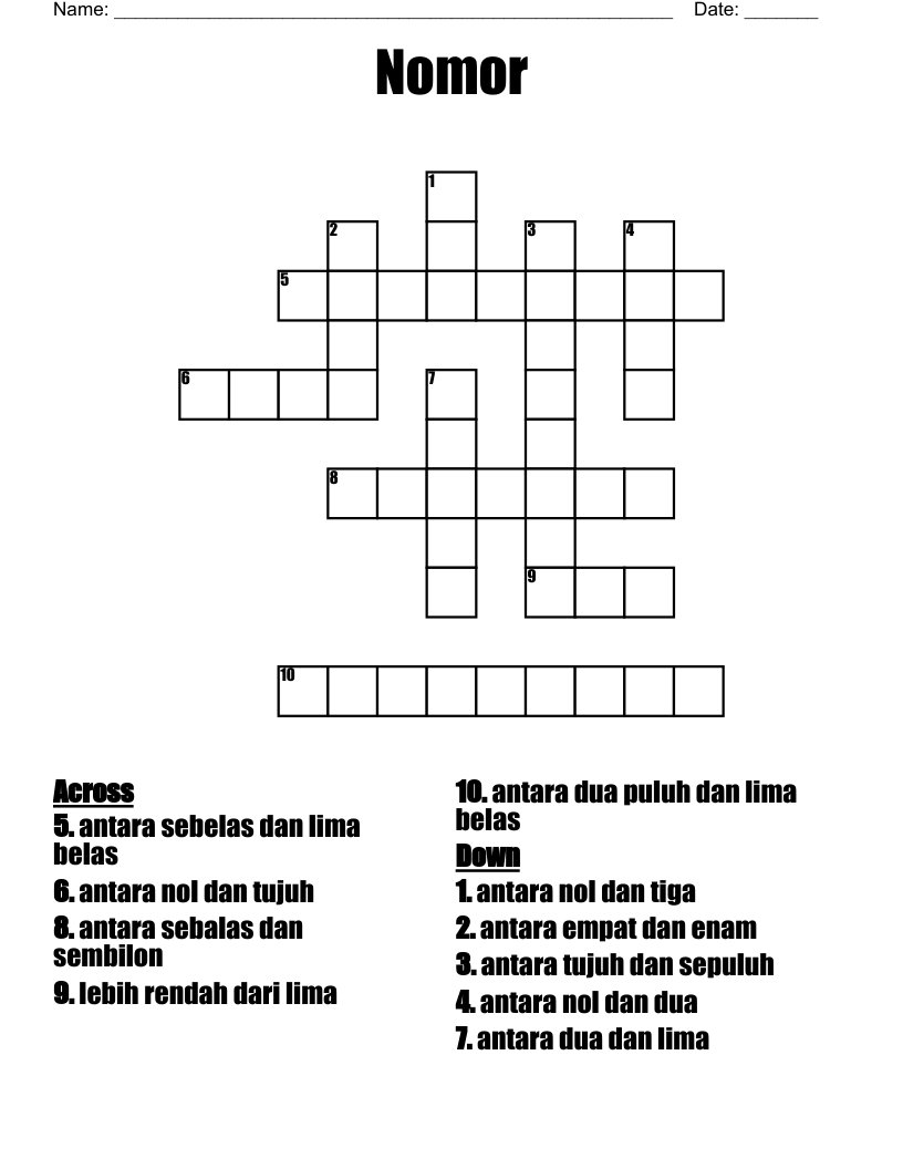 Nomor Crossword
