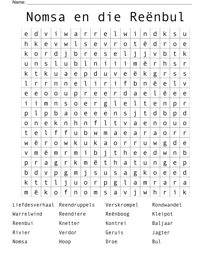 Nomsa en die Reënbul Word Search