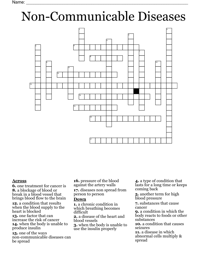 Non-Communicable Diseases Crossword