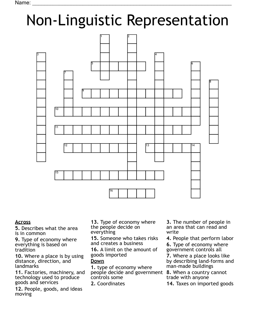 Non-Linguistic Representation Crossword