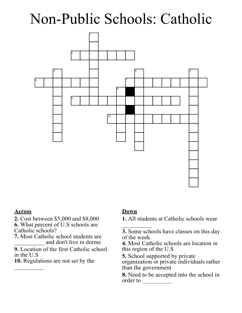 Non-Public Schools: Catholic Crossword